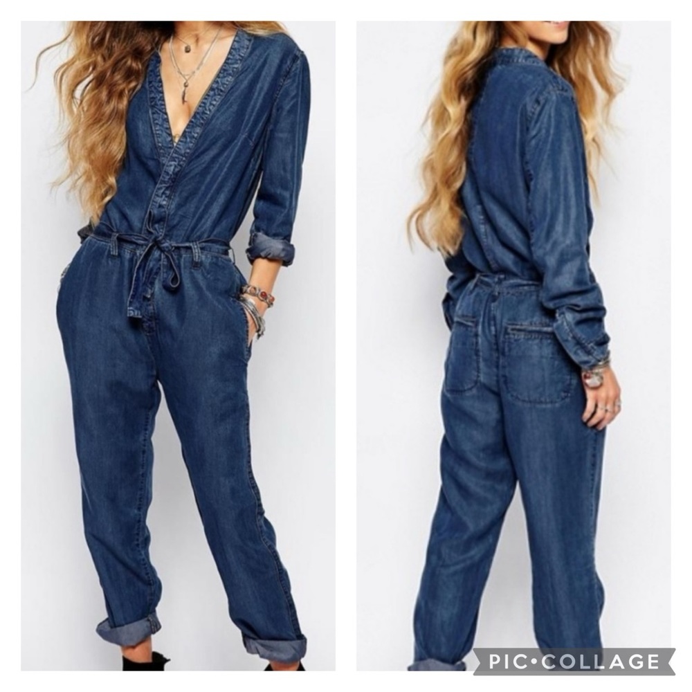 Free People Blue Denim Jumpsuit